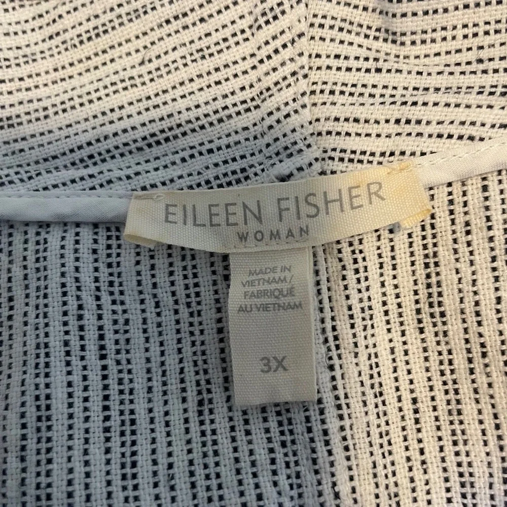 Eileen Fisher Woman 3X Organic Linen Cotton Striped Open Front Cardigan Jacket